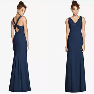 Navy V-Neck Maxi Dress with Cross-Back Straps